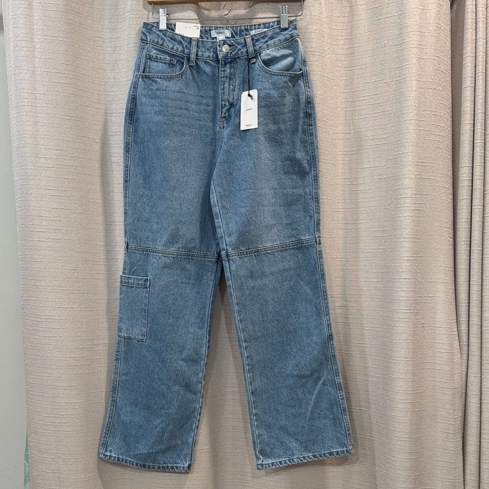 NWT Forever 21 100% Cotton Classic Relaxed Fit Straight Leg Cargo Jeans Size 26